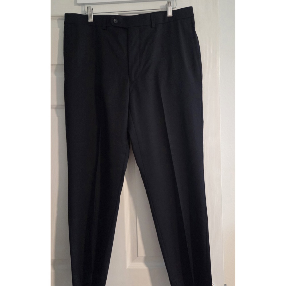 3Sixty5 Mens Black Wool Dress Pants Flat Front Tapered Stretch Waist 36R NWOT